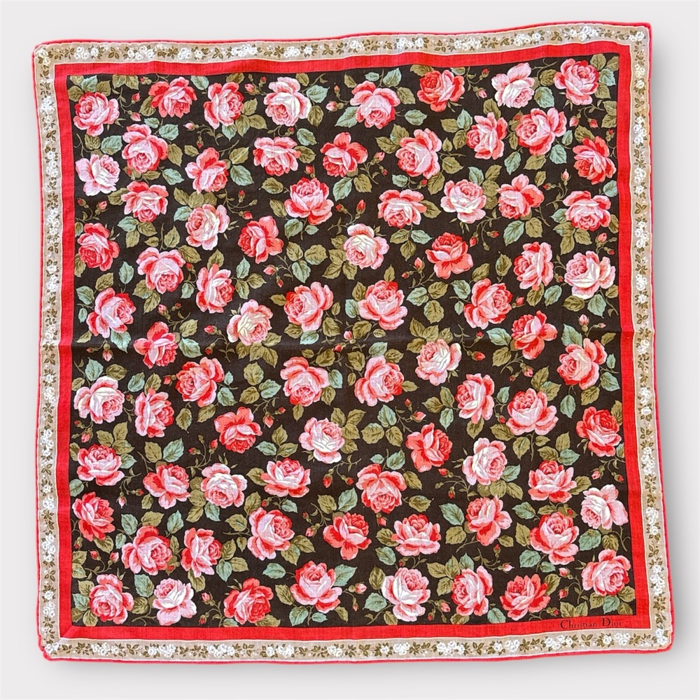 DIOR Floral Cotton Rose Pattern Scarf - Picture 2 of 6